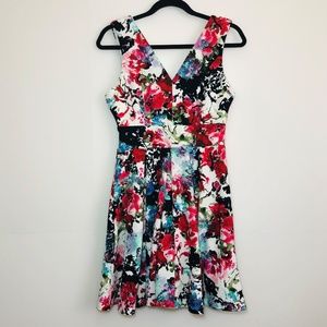 Haute Monde Brightly Colored Floral Dress L